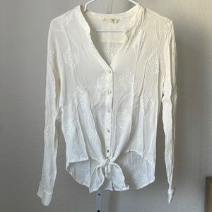 White embroidered eyelet button down longsleeve